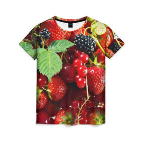Женская футболка 3D с принтом Любимые ягоды в Курске, 100% полиэфир ( синтетическое хлопкоподобное полотно) | прямой крой, круглый вырез горловины, длина до линии бедер | вкусно | голубика | дача | деревня | ежевика | зелень | клубника | малина | огород | полезно | сад | смородина | сок | фрукты | черника | шиповник | ягоды