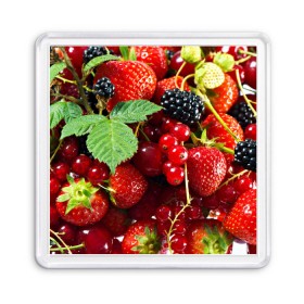 Магнит 55*55 с принтом Любимые ягоды в Курске, Пластик | Размер: 65*65 мм; Размер печати: 55*55 мм | вкусно | голубика | дача | деревня | ежевика | зелень | клубника | малина | огород | полезно | сад | смородина | сок | фрукты | черника | шиповник | ягоды