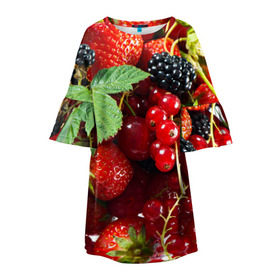 Детское платье 3D с принтом Любимые ягоды в Курске, 100% полиэстер | прямой силуэт, чуть расширенный к низу. Круглая горловина, на рукавах — воланы | вкусно | голубика | дача | деревня | ежевика | зелень | клубника | малина | огород | полезно | сад | смородина | сок | фрукты | черника | шиповник | ягоды