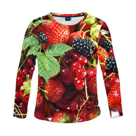 Женский лонгслив 3D с принтом Любимые ягоды в Курске, 100% полиэстер | длинные рукава, круглый вырез горловины, полуприлегающий силуэт | вкусно | голубика | дача | деревня | ежевика | зелень | клубника | малина | огород | полезно | сад | смородина | сок | фрукты | черника | шиповник | ягоды