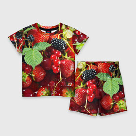 Детский костюм с шортами 3D с принтом Любимые ягоды в Курске,  |  | Тематика изображения на принте: вкусно | голубика | дача | деревня | ежевика | зелень | клубника | малина | огород | полезно | сад | смородина | сок | фрукты | черника | шиповник | ягоды