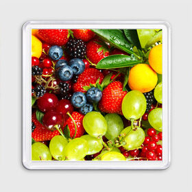 Магнит 55*55 с принтом Вкусные ягоды в Курске, Пластик | Размер: 65*65 мм; Размер печати: 55*55 мм | виноград | вкусно | голубика | дача | деревня | ежевика | клубника | малина | огород | полезно | рябина | сад | смородина | сок | фрукты | черника | ягоды