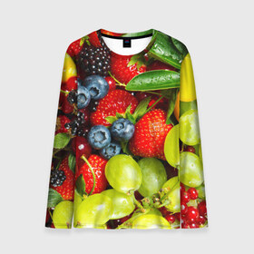 Мужской лонгслив 3D с принтом Вкусные ягоды в Курске, 100% полиэстер | длинные рукава, круглый вырез горловины, полуприлегающий силуэт | виноград | вкусно | голубика | дача | деревня | ежевика | клубника | малина | огород | полезно | рябина | сад | смородина | сок | фрукты | черника | ягоды
