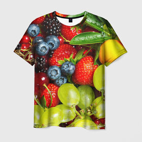 Мужская футболка 3D с принтом Вкусные ягоды в Курске, 100% полиэфир | прямой крой, круглый вырез горловины, длина до линии бедер | виноград | вкусно | голубика | дача | деревня | ежевика | клубника | малина | огород | полезно | рябина | сад | смородина | сок | фрукты | черника | ягоды