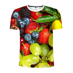 Мужская футболка 3D спортивная с принтом Вкусные ягоды в Курске, 100% полиэстер с улучшенными характеристиками | приталенный силуэт, круглая горловина, широкие плечи, сужается к линии бедра | виноград | вкусно | голубика | дача | деревня | ежевика | клубника | малина | огород | полезно | рябина | сад | смородина | сок | фрукты | черника | ягоды