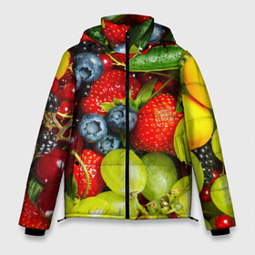 Мужская зимняя куртка 3D с принтом Вкусные ягоды в Курске, верх — 100% полиэстер; подкладка — 100% полиэстер; утеплитель — 100% полиэстер | длина ниже бедра, свободный силуэт Оверсайз. Есть воротник-стойка, отстегивающийся капюшон и ветрозащитная планка. 

Боковые карманы с листочкой на кнопках и внутренний карман на молнии. | Тематика изображения на принте: виноград | вкусно | голубика | дача | деревня | ежевика | клубника | малина | огород | полезно | рябина | сад | смородина | сок | фрукты | черника | ягоды