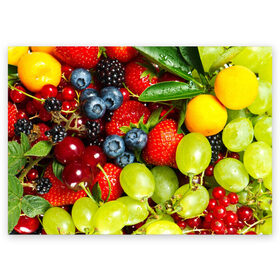 Поздравительная открытка с принтом Вкусные ягоды в Курске, 100% бумага | плотность бумаги 280 г/м2, матовая, на обратной стороне линовка и место для марки
 | виноград | вкусно | голубика | дача | деревня | ежевика | клубника | малина | огород | полезно | рябина | сад | смородина | сок | фрукты | черника | ягоды