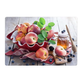 Магнитный плакат 3Х2 с принтом Персики в Курске, Полимерный материал с магнитным слоем | 6 деталей размером 9*9 см | Тематика изображения на принте: ваза | витамины | здоровье | лакомство | мёд | овощи | персики | сладости | тарелка | фрукты | черника | ягоды
