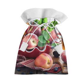 Подарочный 3D мешок с принтом Персики в Курске, 100% полиэстер | Размер: 29*39 см | Тематика изображения на принте: ваза | витамины | здоровье | лакомство | мёд | овощи | персики | сладости | тарелка | фрукты | черника | ягоды