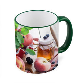 Кружка 3D с принтом Персики в Курске, керамика | ёмкость 330 мл | Тематика изображения на принте: ваза | витамины | здоровье | лакомство | мёд | овощи | персики | сладости | тарелка | фрукты | черника | ягоды