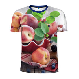 Мужская футболка 3D спортивная с принтом Персики в Курске, 100% полиэстер с улучшенными характеристиками | приталенный силуэт, круглая горловина, широкие плечи, сужается к линии бедра | Тематика изображения на принте: ваза | витамины | здоровье | лакомство | мёд | овощи | персики | сладости | тарелка | фрукты | черника | ягоды