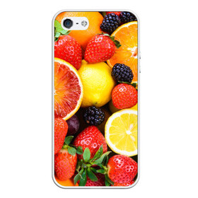 Чехол для Apple iPhone 5/5S силиконовый с принтом Ягоды и фрукты в Курске, Силикон | Область печати: задняя сторона чехла, без боковых панелей | Тематика изображения на принте: абрикос | алыча | апельсин | бодрость | веган | виноград | витамины | груша | диета | еда | здоровье | клубника | лайм | лимон | малина | молодость | нектар | овощи | персик | питание | польза | смородина