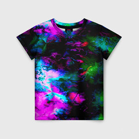 Детская футболка 3D с принтом Цветные волны в Курске, 100% гипоаллергенный полиэфир | прямой крой, круглый вырез горловины, длина до линии бедер, чуть спущенное плечо, ткань немного тянется | абстракция | иллюзии | краска | текстуры | цветные