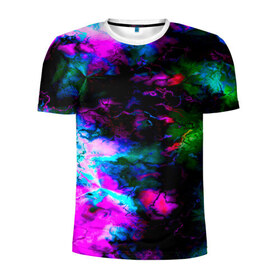 Мужская футболка 3D спортивная с принтом Цветные волны в Курске, 100% полиэстер с улучшенными характеристиками | приталенный силуэт, круглая горловина, широкие плечи, сужается к линии бедра | абстракция | иллюзии | краска | текстуры | цветные