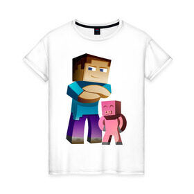 Женская футболка хлопок с принтом Minecraft в Курске, 100% хлопок | прямой крой, круглый вырез горловины, длина до линии бедер, слегка спущенное плечо | game | minecraft | игры | маинкрафт | майн | майнкравт | майнкрафт