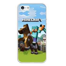 Чехол для iPhone 5/5S матовый с принтом Minecraft на коне в Курске, Силикон | Область печати: задняя сторона чехла, без боковых панелей | 