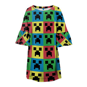 Детское платье 3D с принтом Creeper в Курске, 100% полиэстер | прямой силуэт, чуть расширенный к низу. Круглая горловина, на рукавах — воланы | game | minecraft | игры | маинкрафт | майн | майнкравт | майнкрафт