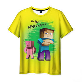 Мужская футболка 3D с принтом Helloo Minecraft в Курске, 100% полиэфир | прямой крой, круглый вырез горловины, длина до линии бедер | game | minecraft | игры | маинкрафт | майн | майнкравт | майнкрафт