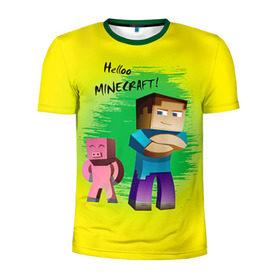 Мужская футболка 3D спортивная с принтом Helloo Minecraft в Курске, 100% полиэстер с улучшенными характеристиками | приталенный силуэт, круглая горловина, широкие плечи, сужается к линии бедра | game | minecraft | игры | маинкрафт | майн | майнкравт | майнкрафт