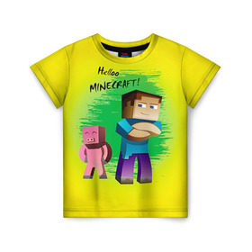 Детская футболка 3D с принтом Helloo Minecraft в Курске, 100% гипоаллергенный полиэфир | прямой крой, круглый вырез горловины, длина до линии бедер, чуть спущенное плечо, ткань немного тянется | game | minecraft | игры | маинкрафт | майн | майнкравт | майнкрафт