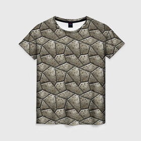 Женская футболка 3D с принтом Бронепластины в Курске, 100% полиэфир ( синтетическое хлопкоподобное полотно) | прямой крой, круглый вырез горловины, длина до линии бедер | броня | заклепки | защита | металл | текстура