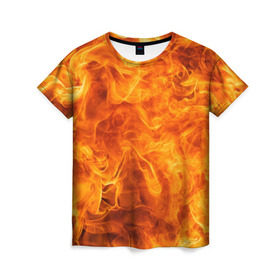 Женская футболка 3D с принтом Огонь в Курске, 100% полиэфир ( синтетическое хлопкоподобное полотно) | прямой крой, круглый вырез горловины, длина до линии бедер | ад | взрыв | вспышка | пламя | пожар