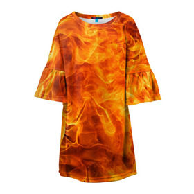 Детское платье 3D с принтом Огонь в Курске, 100% полиэстер | прямой силуэт, чуть расширенный к низу. Круглая горловина, на рукавах — воланы | Тематика изображения на принте: ад | взрыв | вспышка | пламя | пожар