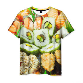 Мужская футболка 3D с принтом Роллы и Суши в Курске, 100% полиэфир | прямой крой, круглый вырез горловины, длина до линии бедер | китайская | ролл | сет | суши