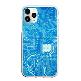 Чехол для iPhone 11 Pro матовый с принтом Системная плата в Курске, Силикон |  | кибер | микросхема | синий