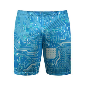 Мужские шорты 3D спортивные с принтом Системная плата в Курске,  |  | Тематика изображения на принте: кибер | микросхема | синий