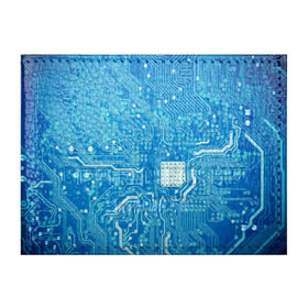 Обложка для студенческого билета с принтом Системная плата в Курске, натуральная кожа | Размер: 11*8 см; Печать на всей внешней стороне | Тематика изображения на принте: кибер | микросхема | синий