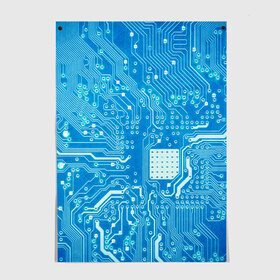 Постер с принтом Системная плата в Курске, 100% бумага
 | бумага, плотность 150 мг. Матовая, но за счет высокого коэффициента гладкости имеет небольшой блеск и дает на свету блики, но в отличии от глянцевой бумаги не покрыта лаком | кибер | микросхема | синий