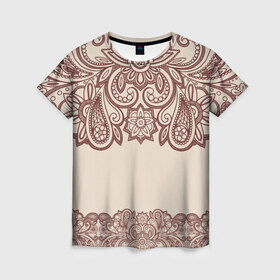 Женская футболка 3D с принтом Цветочное обрамление в Курске, 100% полиэфир ( синтетическое хлопкоподобное полотно) | прямой крой, круглый вырез горловины, длина до линии бедер | абстракция | арт | узоры | цветы