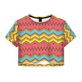 Женская футболка 3D укороченная с принтом Цветные зигзаги в Курске, 100% полиэстер | круглая горловина, длина футболки до линии талии, рукава с отворотами | абстракция | арт | дизайн | зигзаг