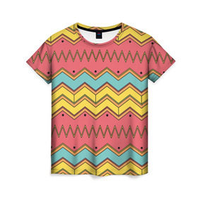 Женская футболка 3D с принтом Цветные зигзаги в Курске, 100% полиэфир ( синтетическое хлопкоподобное полотно) | прямой крой, круглый вырез горловины, длина до линии бедер | абстракция | арт | дизайн | зигзаг