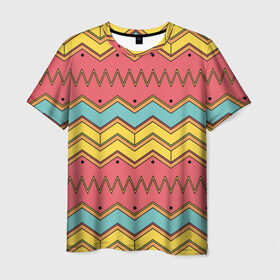 Мужская футболка 3D с принтом Цветные зигзаги в Курске, 100% полиэфир | прямой крой, круглый вырез горловины, длина до линии бедер | абстракция | арт | дизайн | зигзаг