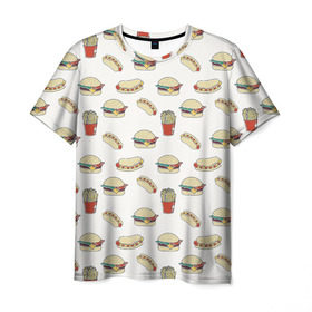 Мужская футболка 3D с принтом Фастфуд арт в Курске, 100% полиэфир | прямой крой, круглый вырез горловины, длина до линии бедер | бургеры | еда | фастфуд | хот дог