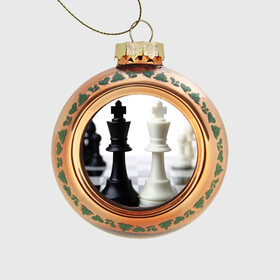 Стеклянный ёлочный шар с принтом Шахматы в Курске, Стекло | Диаметр: 80 мм | белая | черная | шахматы