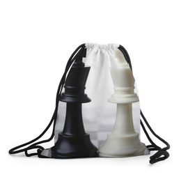 Рюкзак-мешок 3D с принтом Шахматы в Курске, 100% полиэстер | плотность ткани — 200 г/м2, размер — 35 х 45 см; лямки — толстые шнурки, застежка на шнуровке, без карманов и подкладки | белая | черная | шахматы