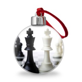 Ёлочный шар с принтом Шахматы в Курске, Пластик | Диаметр: 77 мм | белая | черная | шахматы