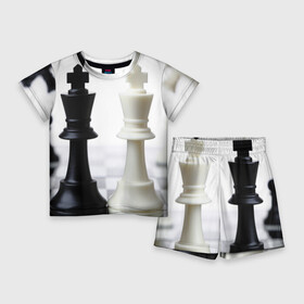 Детский костюм с шортами 3D с принтом Шахматы в Курске,  |  | белая | черная | шахматы