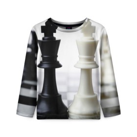 Детский лонгслив 3D с принтом Шахматы в Курске, 100% полиэстер | длинные рукава, круглый вырез горловины, полуприлегающий силуэт
 | белая | черная | шахматы