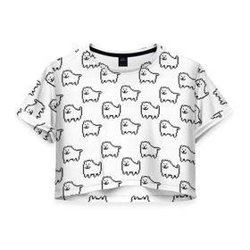 Женская футболка 3D укороченная с принтом Undertale Annoying dog white в Курске, 100% полиэстер | круглая горловина, длина футболки до линии талии, рукава с отворотами | 8 bit | annoying dog | dog | pixel art | undertale | white