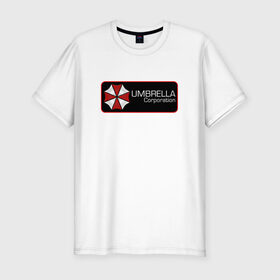 Мужская футболка премиум с принтом Umbrella corporation Нашивка-2 в Курске, 92% хлопок, 8% лайкра | приталенный силуэт, круглый вырез ворота, длина до линии бедра, короткий рукав | resident evil | вирус | зомби