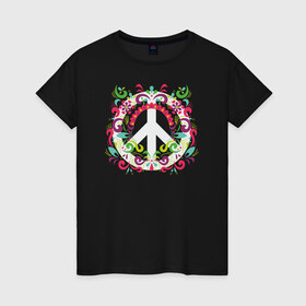 Женская футболка хлопок с принтом Peace в Курске, 100% хлопок | прямой крой, круглый вырез горловины, длина до линии бедер, слегка спущенное плечо | peace | мир