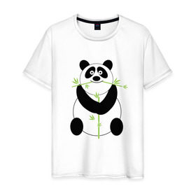 Мужская футболка хлопок с принтом Весёлая панда в Курске, 100% хлопок | прямой крой, круглый вырез горловины, длина до линии бедер, слегка спущенное плечо. | Тематика изображения на принте: бамбук