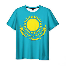 Мужская футболка 3D с принтом Казахстан в Курске, 100% полиэфир | прямой крой, круглый вырез горловины, длина до линии бедер | Тематика изображения на принте: герб | казахстан | флаг