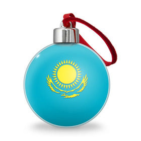 Ёлочный шар с принтом Казахстан в Курске, Пластик | Диаметр: 77 мм | Тематика изображения на принте: герб | казахстан | флаг
