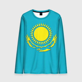 Мужской лонгслив 3D с принтом Казахстан в Курске, 100% полиэстер | длинные рукава, круглый вырез горловины, полуприлегающий силуэт | герб | казахстан | флаг