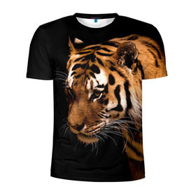 Мужская футболка 3D спортивная с принтом Тигр в Курске, 100% полиэстер с улучшенными характеристиками | приталенный силуэт, круглая горловина, широкие плечи, сужается к линии бедра | Тематика изображения на принте: полосы | хищник